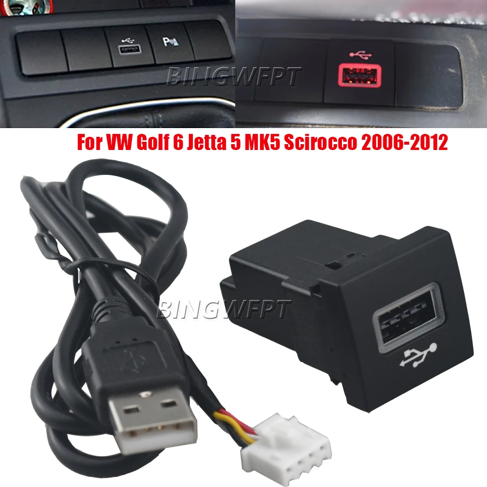 Adaptador USB para Auto, para VW Golf 6, Jetta 5, MK5, Scirocco 2006-2012, Entrada de Audio, Radio, Puerto USB, Cable de Interfaz