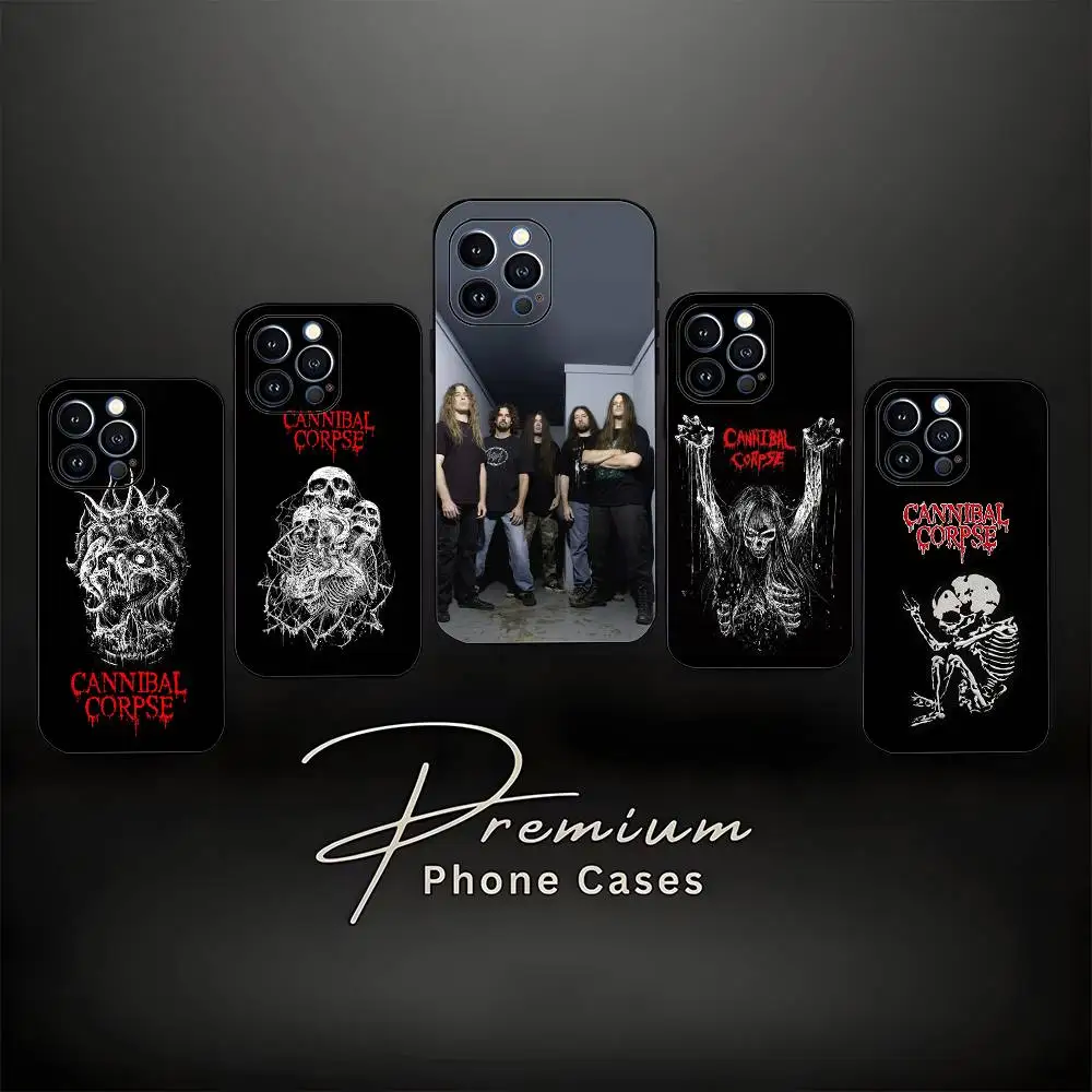 2025 C-Cannibal Corpse EU UK Tour Phone Case iPhone 17,16,15,14,13,12,11، Pro Max، XS، X، XR، SE، Mini، 8، 7، غطاء أسود من السيليكون الناعم