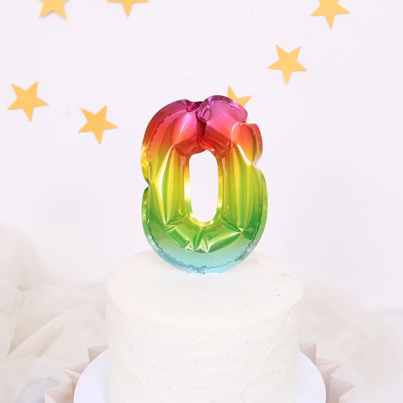 Five Inch Number 0-9 Rainbow Cake Toppers Foil Balloons Party Balloon Mini Cupcake Topper for Wedding Birthday Party Decorations