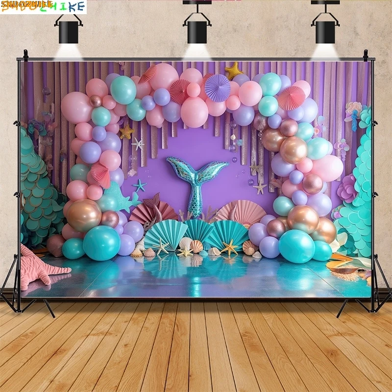 

Fairy Castle Mermaid Seashells Circus Tent Photography Backdrops Balloons Birthday Party Decor Photo Studio Background NR-06
