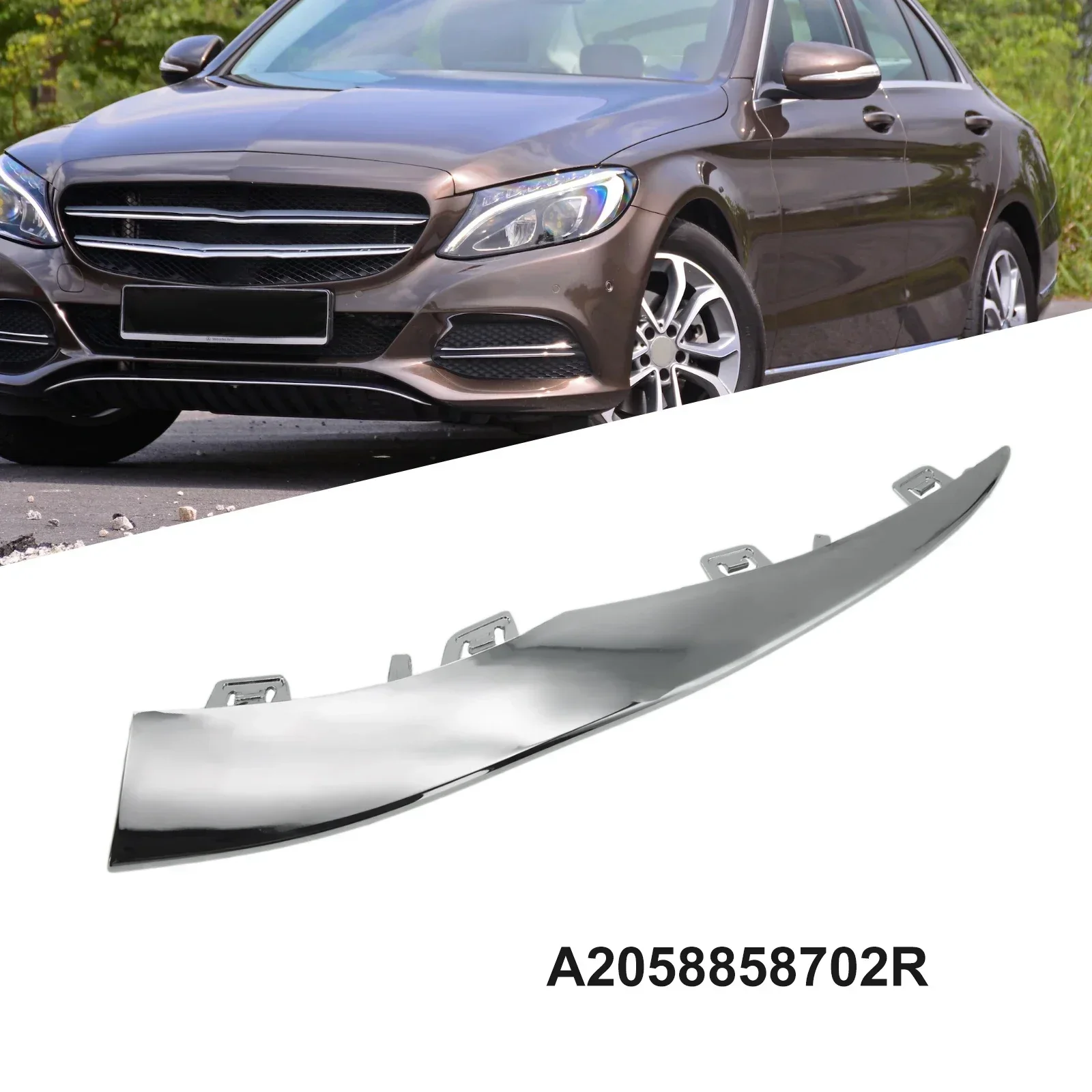 

For Mercedes C-Class W205 19-21 Bumper Front Strip. Bumper Trim Strip Quick Installation Bumper Moulding Chrome