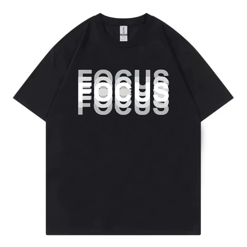 Focus Letter Minimalist Style 100% Cotton T-Shirt, Lightweight Round Neck Short Sleeve Tee, Perfect for Men & Women