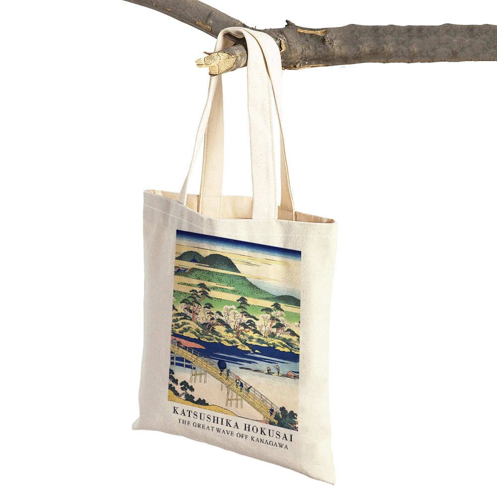 Abstract Japan Artist Hokusai Mount Fuji Borse per la spesa da donna Doppia stampa Casual Lady Borsa in tela Borsa shopper tote vintage