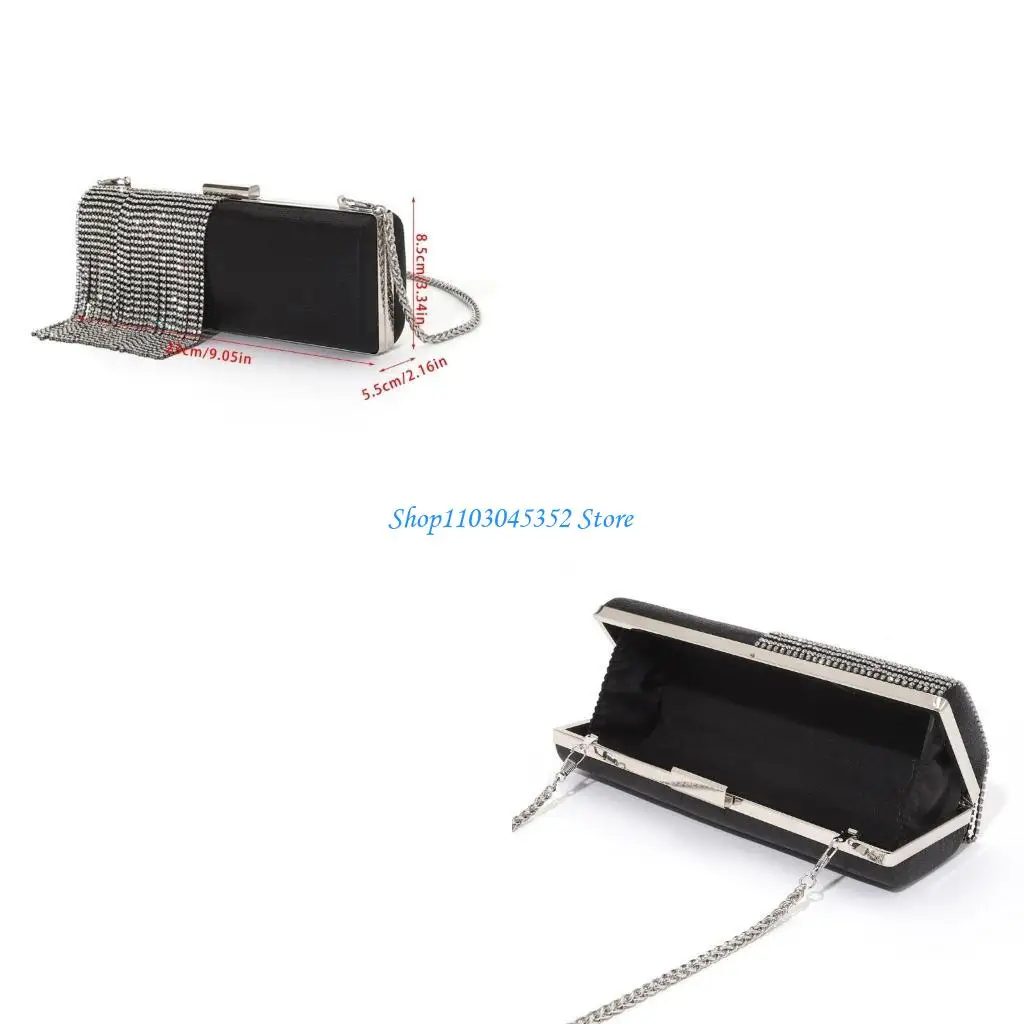 

Luxurious Rhinestones Evening Bag with Removable Chain Tassels Shoulder Purse