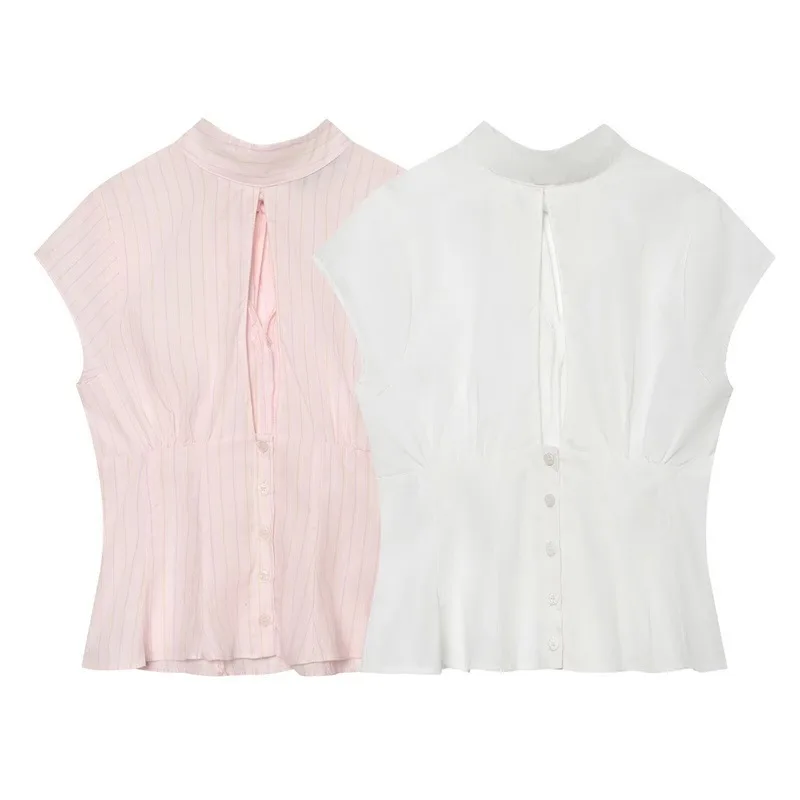 

Dave&Di New European And American Style Women's Fashionable Casual Loose Bow Decoration Poplin Top