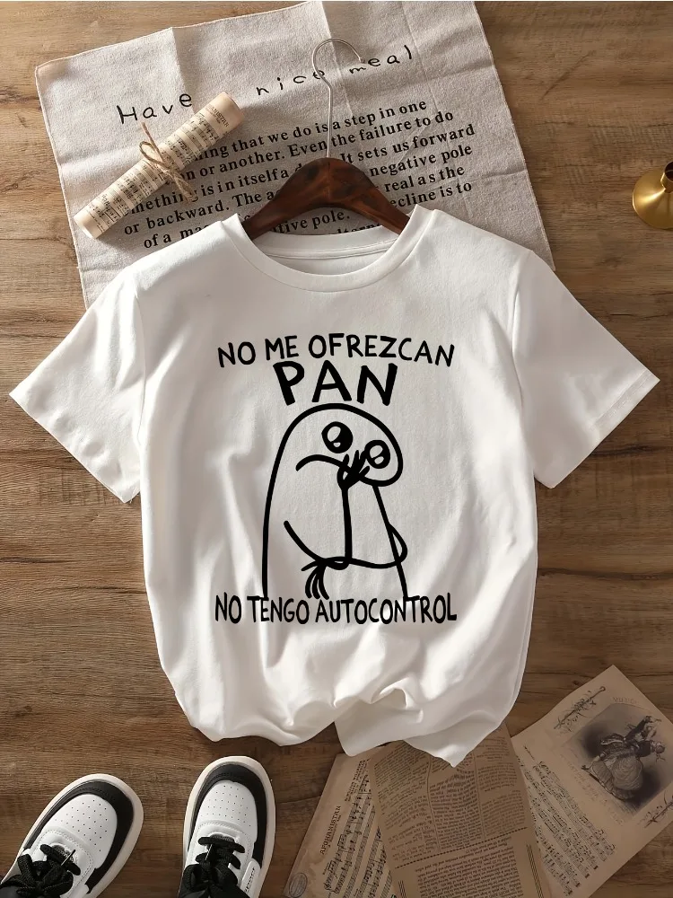 

Ladies' No Me Ofrezcan Pan Cartoon Bird Print T-Shirt Humorous Spanish Slogan Soft Crew Neck Short Sleeve Casual Top