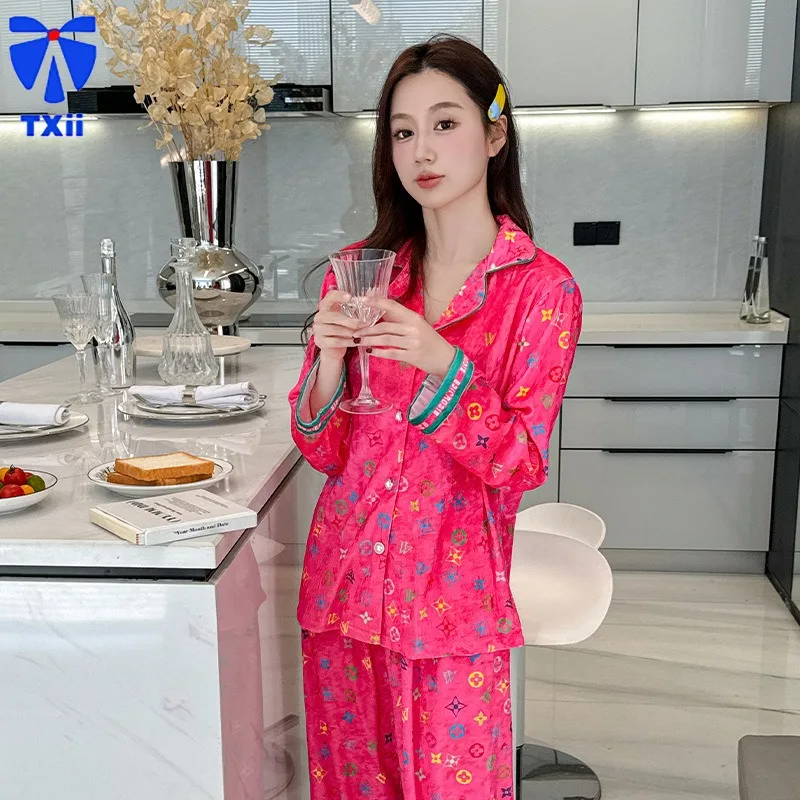 Pajamas Women's Spring Autumn Long Sleeve 2024 New Arrival Outwear Red Ins Style Winter Gold Diamond Velvet Home Clothes suit