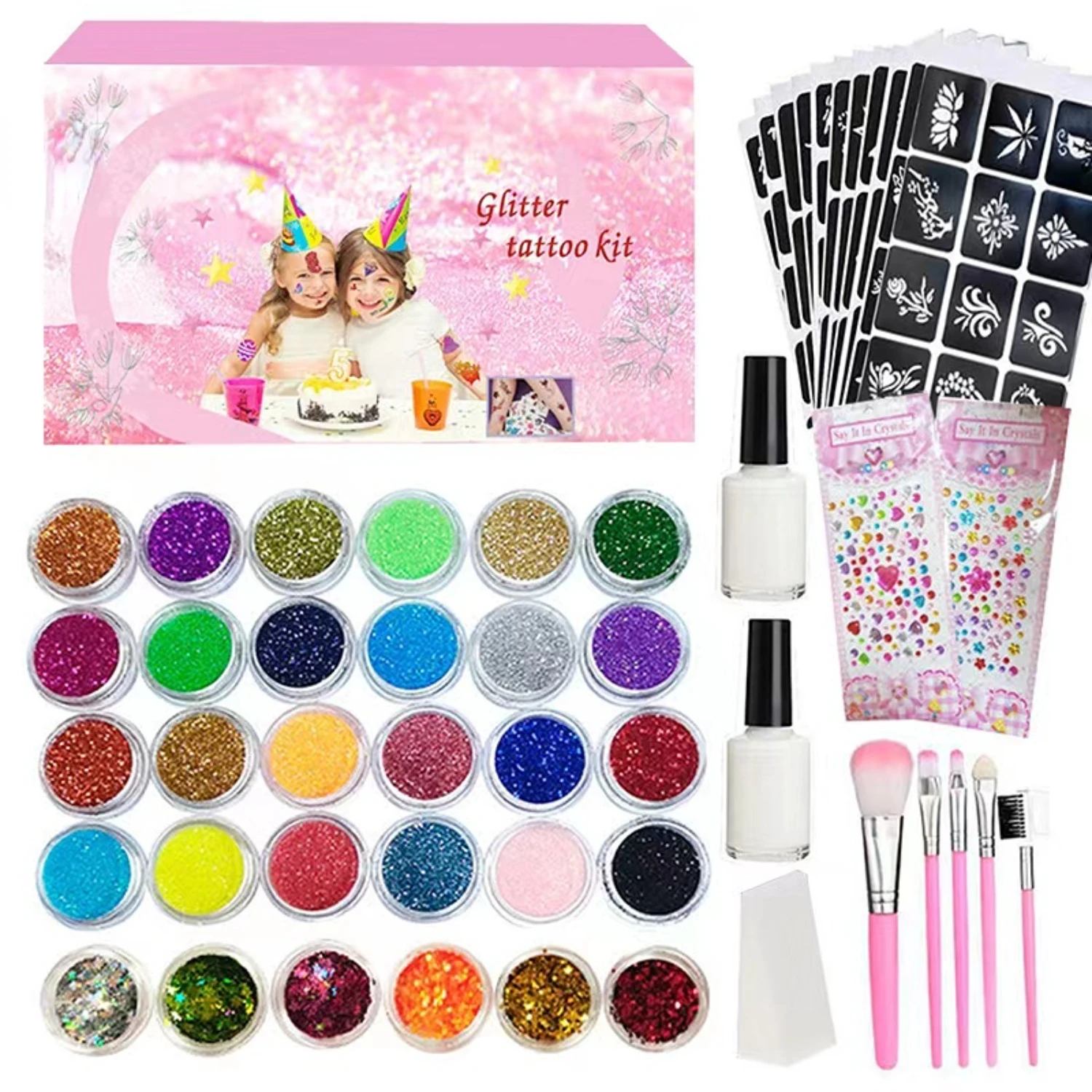 Temporary Glitter Tattoo Kids Halloween Toy Eleanore's Diary 31 Glitter Colors165 Unique Stencils Gifts for Birthday Christmas