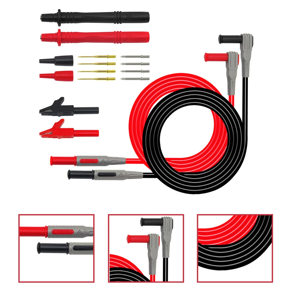 Multimeter Leads Kit 12 In For Alligator Clip And 2mm Probe 3ft 18AWG CAT III 1000V For Electrical Measurement Testing Tool