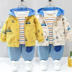 Three-piece autumn boys long sleeve Korean Zipper hood Trendy Set autumn sweatshirt  baby 2024 Printed Cute Car boys suit 0-4 Y