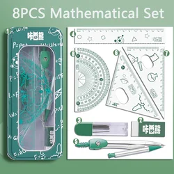 8pcs Mathematical Set Compass Lead Straight Ruler Combination for Students 2023 School Supplies Cute Math Drawing Measuring Tool