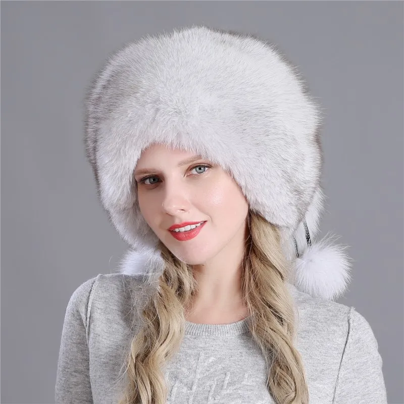 

Woolen hat ear-protecting thickened ski cap trendy women's fur