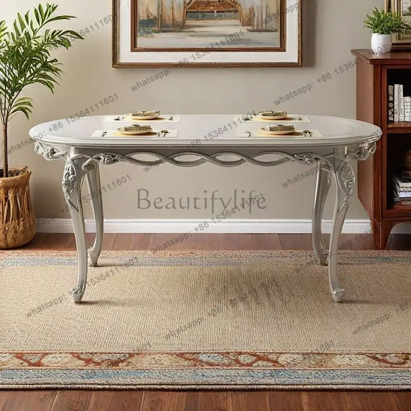 

yj9 American light luxury solid wood dining table and chair combination European solid wood carving home dining table