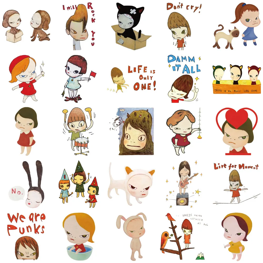 50 قطعة من ملصقات Yoshitomo Nara الإبداعية أكواب المياه المزخرفة، وحافظات الهاتف، وملصقات شخصية للكمبيوتر المحمول بنفسك