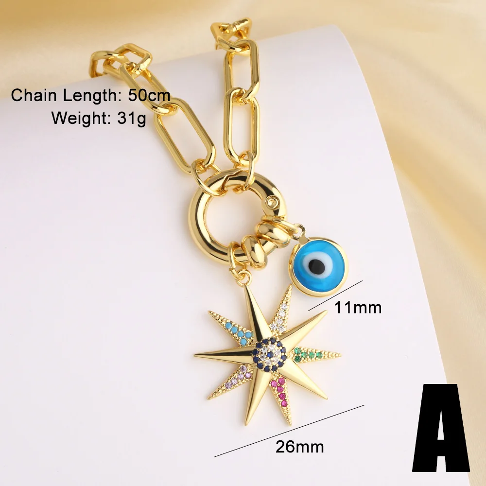 FLOLA Rainbow Evil Eye Necklaces for Women Copper Cubic Zirconia Fatima Hand Necklaces Gold Plated Jewelry olho grego nkeu82