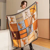 Luxury Horse Print Square Scarf Vintage Imitation Silk Shawl Scarf  Women Windproof Outdoor Head Wrap 110*110cm [p'[; - Image 5