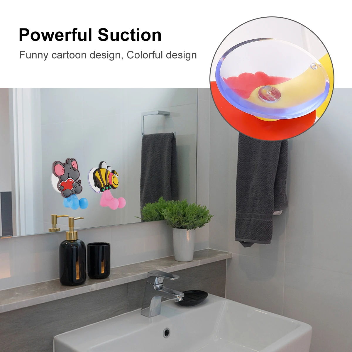 

3Pcs Cartoon Animal Toothbrush Holder Suction Cup Bathroom Hooks Easy Clean Anti Drop Safe No Odor Wall Suction Holder
