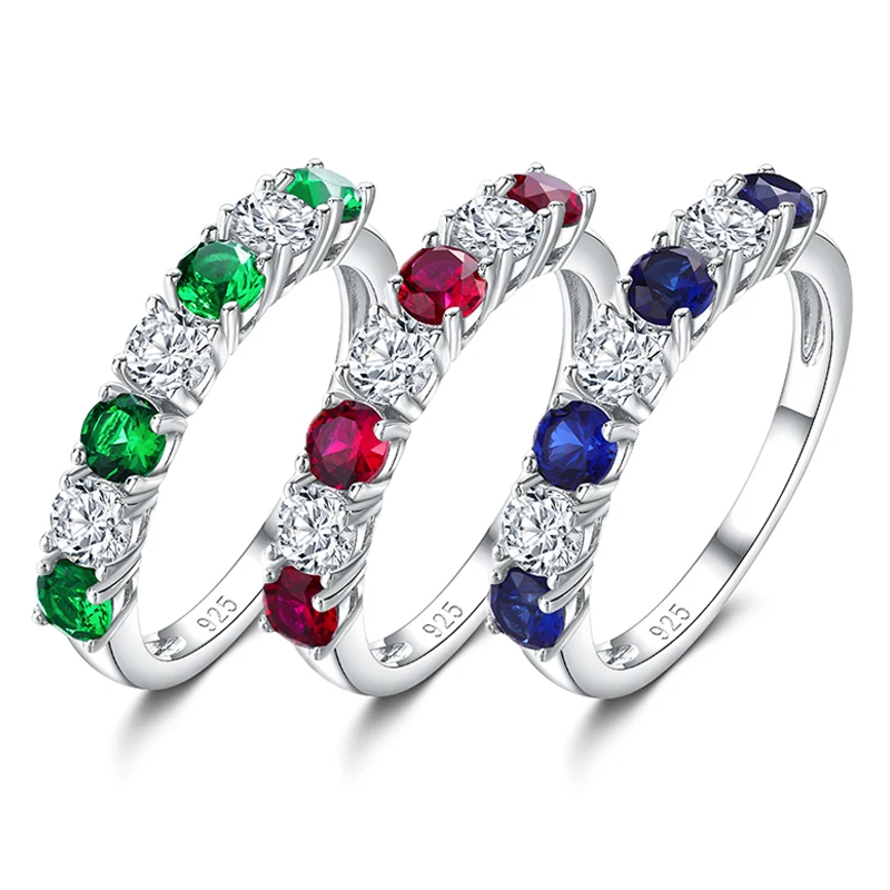 

GZ ZONGFA Women's Half Eternity Band Tennis Ring 925 Sterling Silver Emerald Sapphire Ruby Topaz Ring Lab Created Gemstone Gift