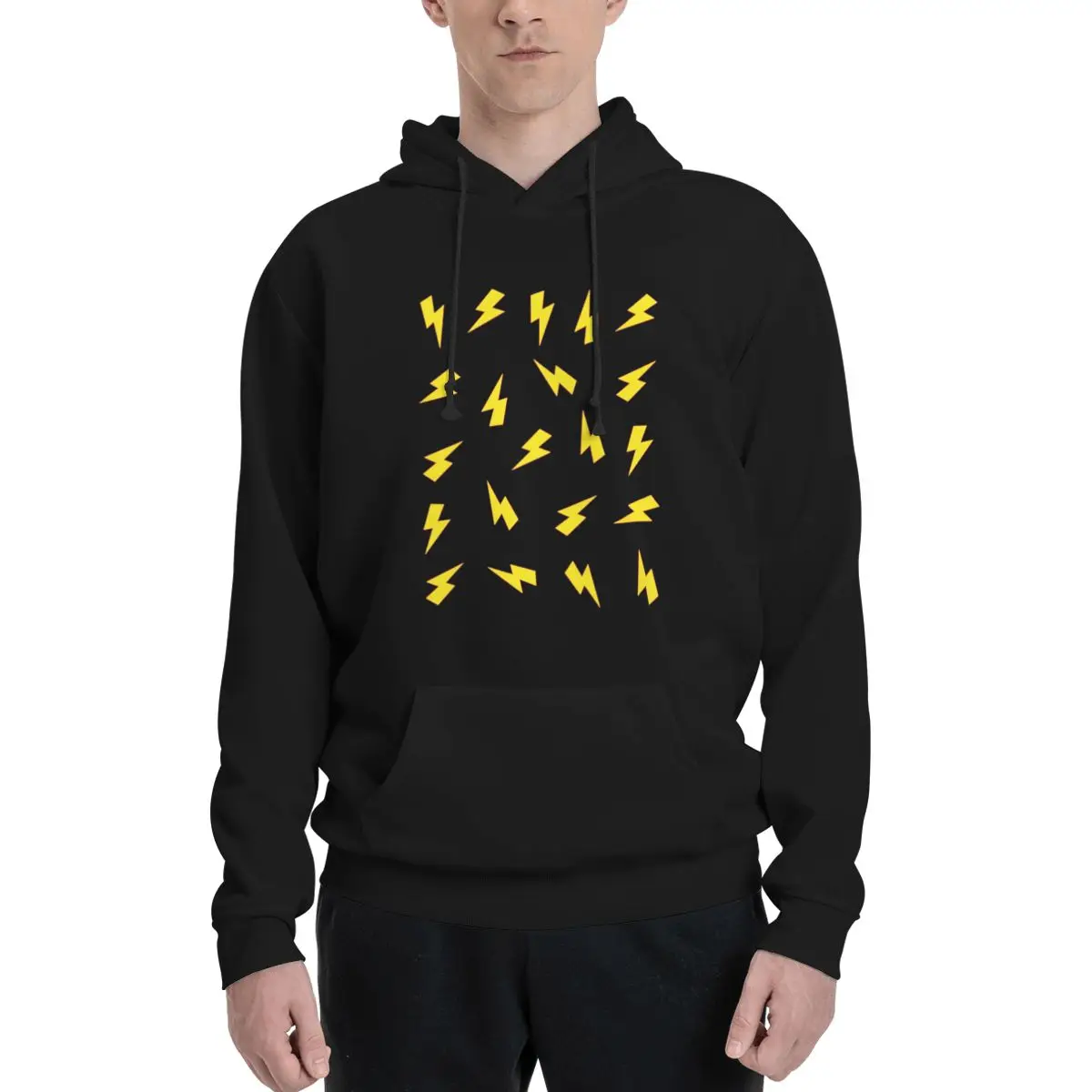 Yellow Lightning Bolts On Red Thunder Bolt Pattern Hoodies Men Women Pullover Sweatshirts Fashion Long Sleeve Streetwear Winter