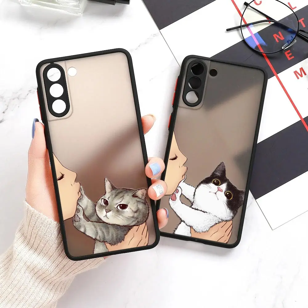 Cat Refuse to kiss Matte Clear Coque For Samsung S23 5G Case Galaxy S20 S21 FE S22 S24 Ultra S10 Lite S9 Plus Cute Silicon Cover