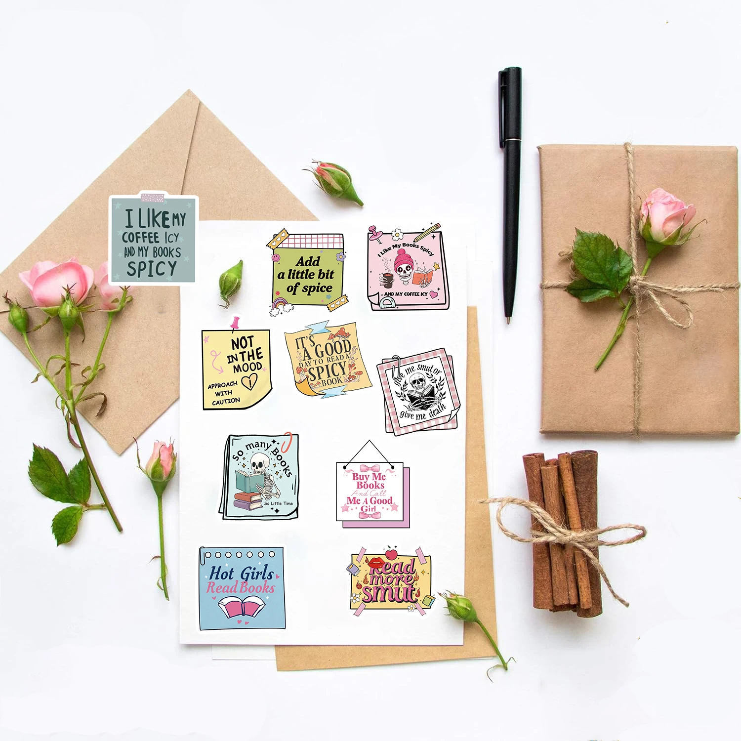 50pcs/Pack Bookish note Sticker Notebook Personalized Kawaii DIY Stationery Casual Waterproof Guitar Motorcycle Stickers