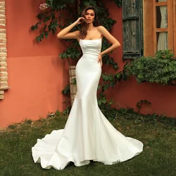 Simple Satin Mermaid Wedding Dresses Strapless Trumpet Bridal Gowns Sexy Backless Brides Dress Chic Robe De Mariee Customized
