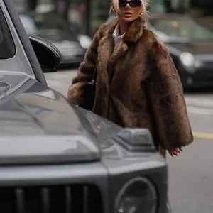 Women's Unique Breast Wool coat, especially long of artificial skins, hot teddy coat, dark brown, winter, new, 2023 8 Main Sales Women's Brown Coat - №4