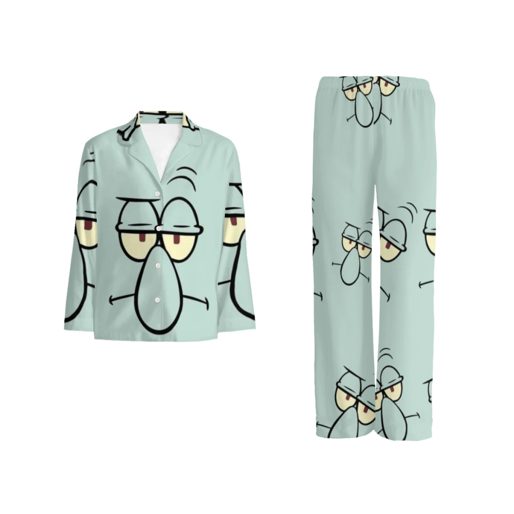 

Cute Sponge-bob Cartoon Cotton pajamas set for men and women, long-sleeved strawberry doll print casual pajamasCute Sponge-bob