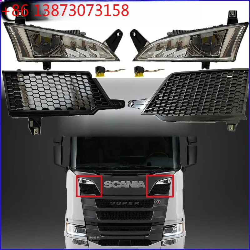 

1 Pair Fog Lamp And Grille Fit For Scania R/P Truck 24V LED Light 2552712 2552711 With Plug And Cover Panel 2307647 2307649