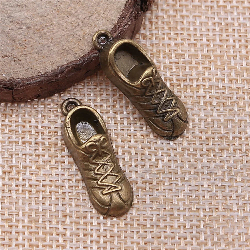 WYSIWYG 10pcs 27x9mm 2 Colors Antique Bronze Plated Sneaker Charms 3D Running Shoe Charms Sneaker Shoe Charms