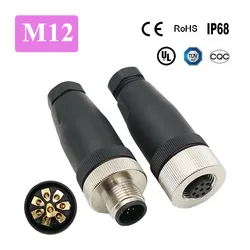 IP68 M12 A-Code Sensor Connector 4Pin D-coding 5 8 Pin Core Screw Lock Wire Plug PG7 PG9 Waterproof Male Female Head Plug 1pc