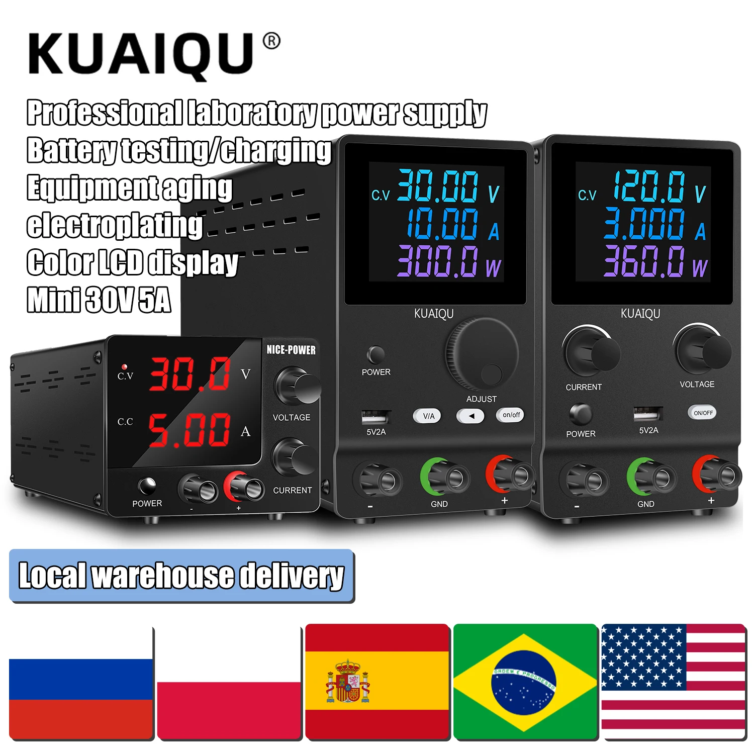 30V10A KUAIQU DC Lab Power Supply Adjustable Mini Power Supplies LCD Color Digital Switching Source For Plating Anodic Oxidation