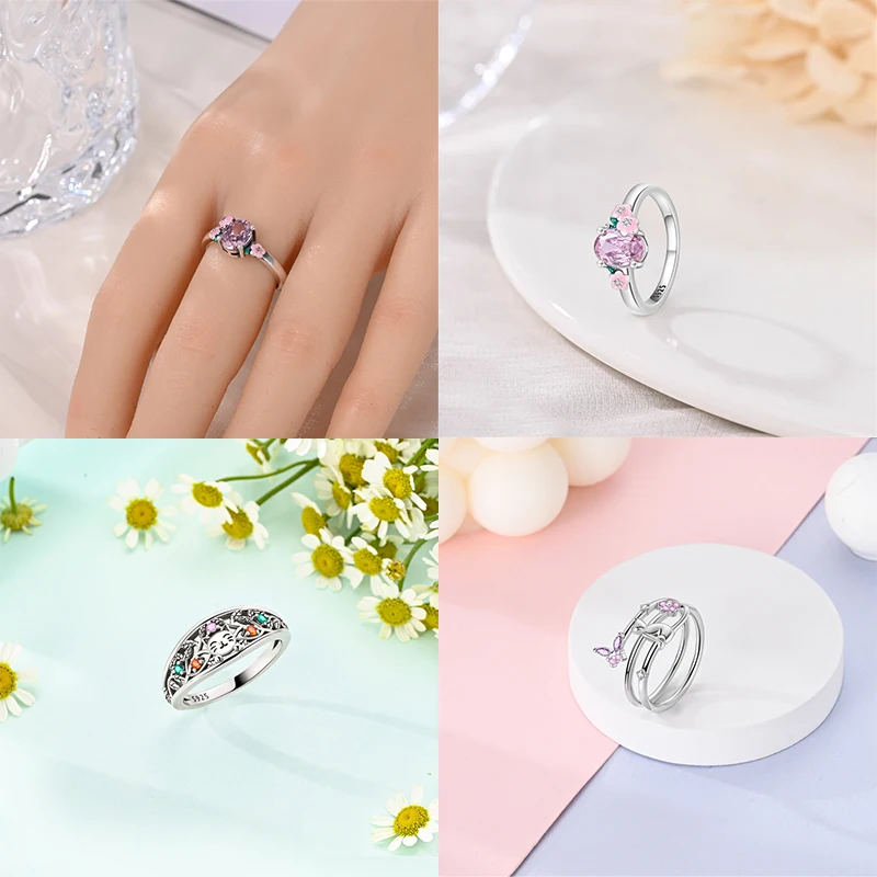 Rings For Women 925 Sterling Silver Tulip Lotus Flower Butterfly Firefly Sweet Romantic Spring Wedding Anniversary Fine Jewelry image 5