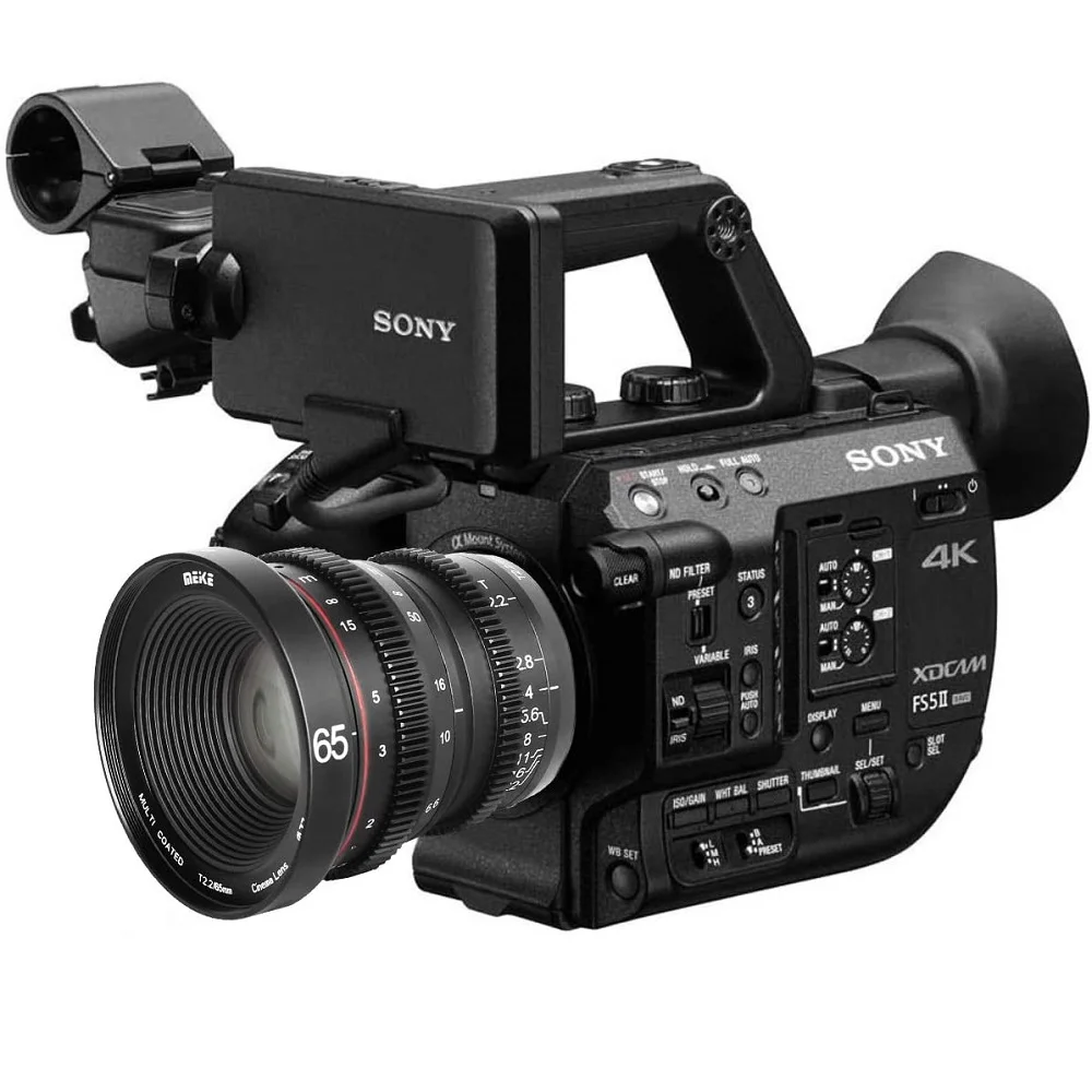 Meike-Objectif Cine à mise au point manuelle à grande ouverture, Olympus, Panasonic, Lumix figuré, 3 appareils photo à monture, BMPCC, 4K, Zcam, E2, T2.2, 65mm, 4K