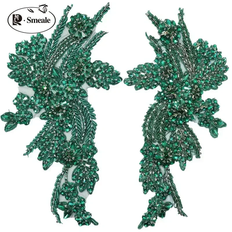 1Pair Multi-color Hand-sewn Glass Drill Mirror Flowers Sparkling Rhinestone Coats Waistbands Shoulders Wedding Dress DIY Patch