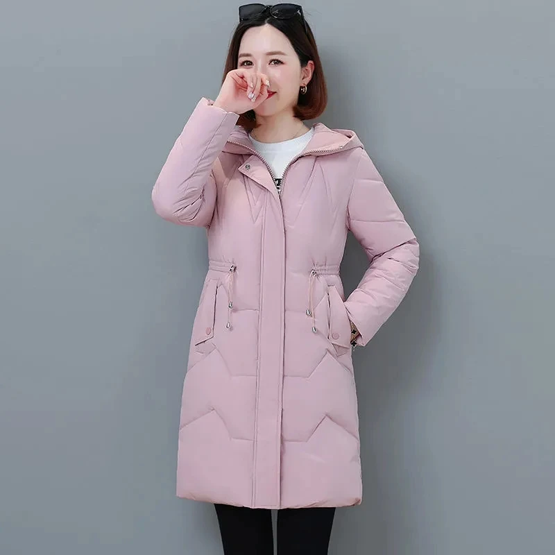 Parkas coreanas com capuz feminino, jaqueta longa feminina, parka acolchoada de algodão grosso quente, casaco feminino, casacos de neve, novo, inverno, 2023