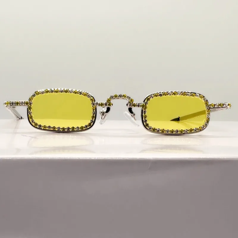 Frauen Kleine Quadratische Diamant Sonnenbrille Metall Luxus Rechteck Strass UV400 Mehrfarbige Shades Weibliche Sonnenbrille Brillen – Detail 19