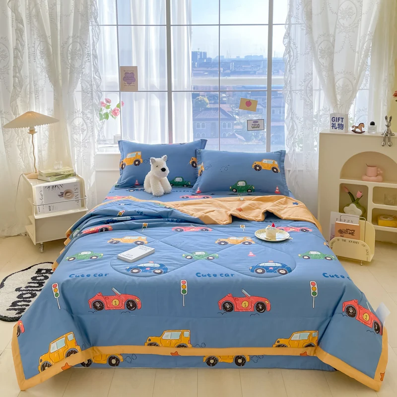 

Pure Cotton Cartoon Car Theme Summer Air Conditioning Quilt Boy Children's Bedroom Quilt Office Nap Blanket Travel Throw Blanket