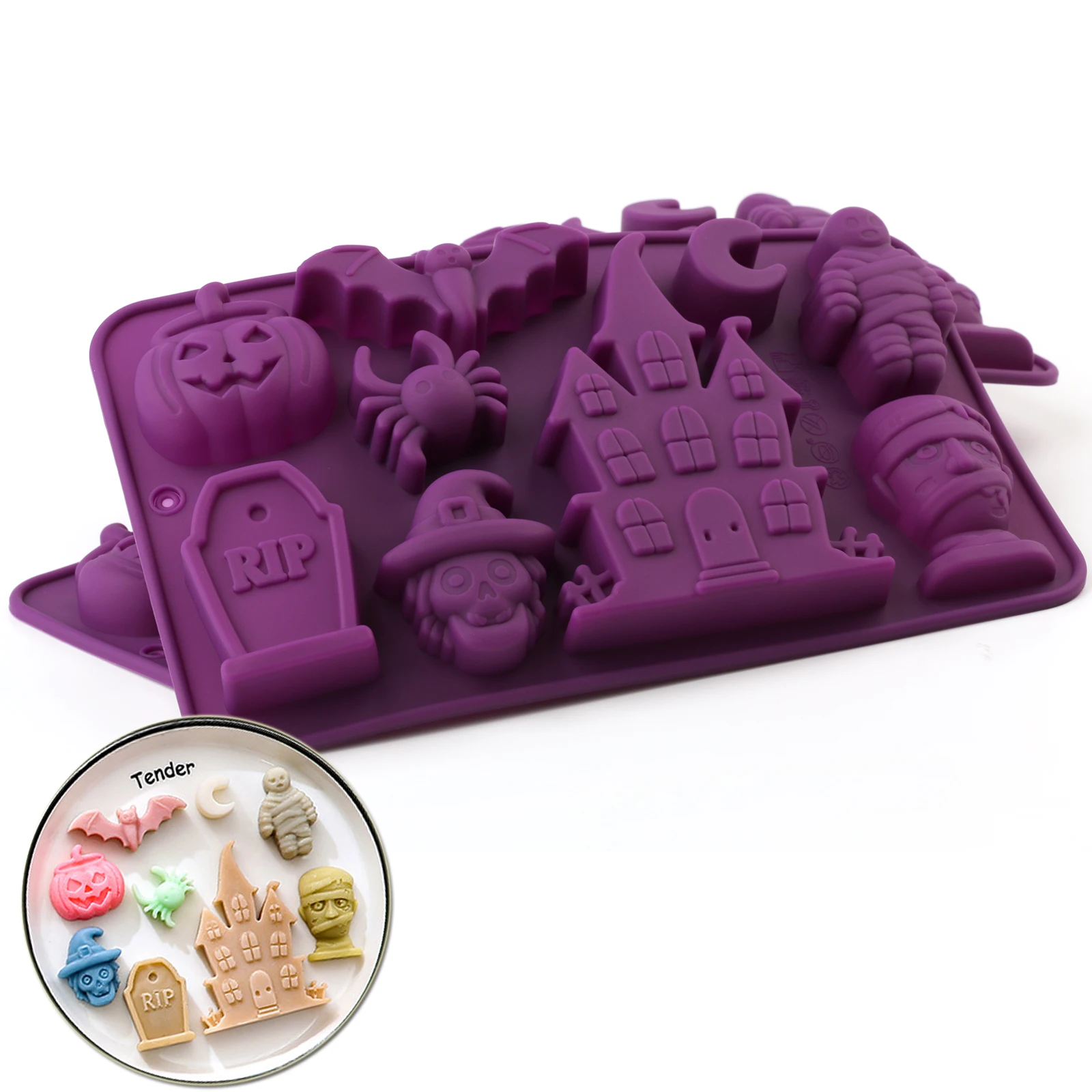 1pc Silicone Halloween Candy Mold with Witch Theme Chocolate Mold for Making Candies Cake Decoration Baking Desserts And Candles