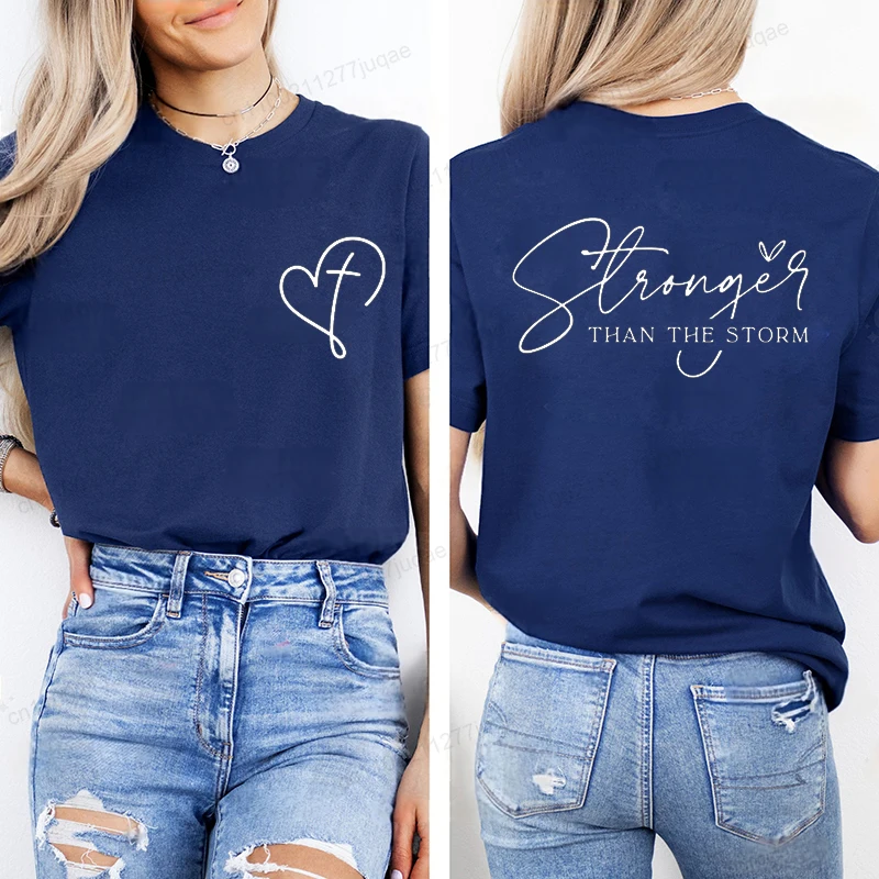 أقوى من العاصفة طباعة قصيرة الأكمام تي شيرت، طاقم الرقبة عارضة أعلى لفصل الصيف الربيع، المرأة تي شيرت قمم المحملات الملابس