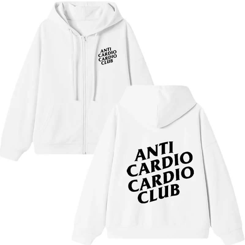 Anti Cardio Club Double Sided Letter Printed Zipper hoodie Men women Sweatshirt Autumn and Winter Fashion streetwear Fleece Coat