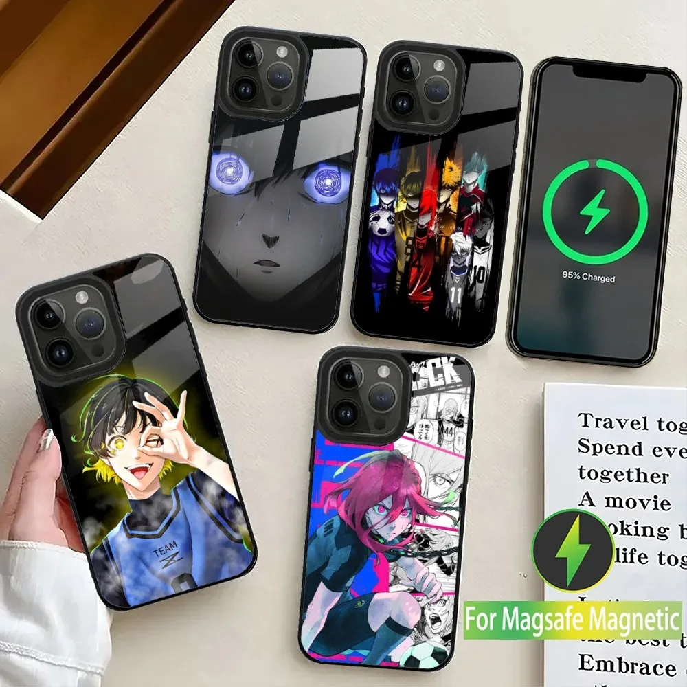 Anime Blue L-Lock Phone Case For iPhone 16,15,14,13,12,11,Plus,Pro,Max Mini Magsafe Magnetic Wireless Charging