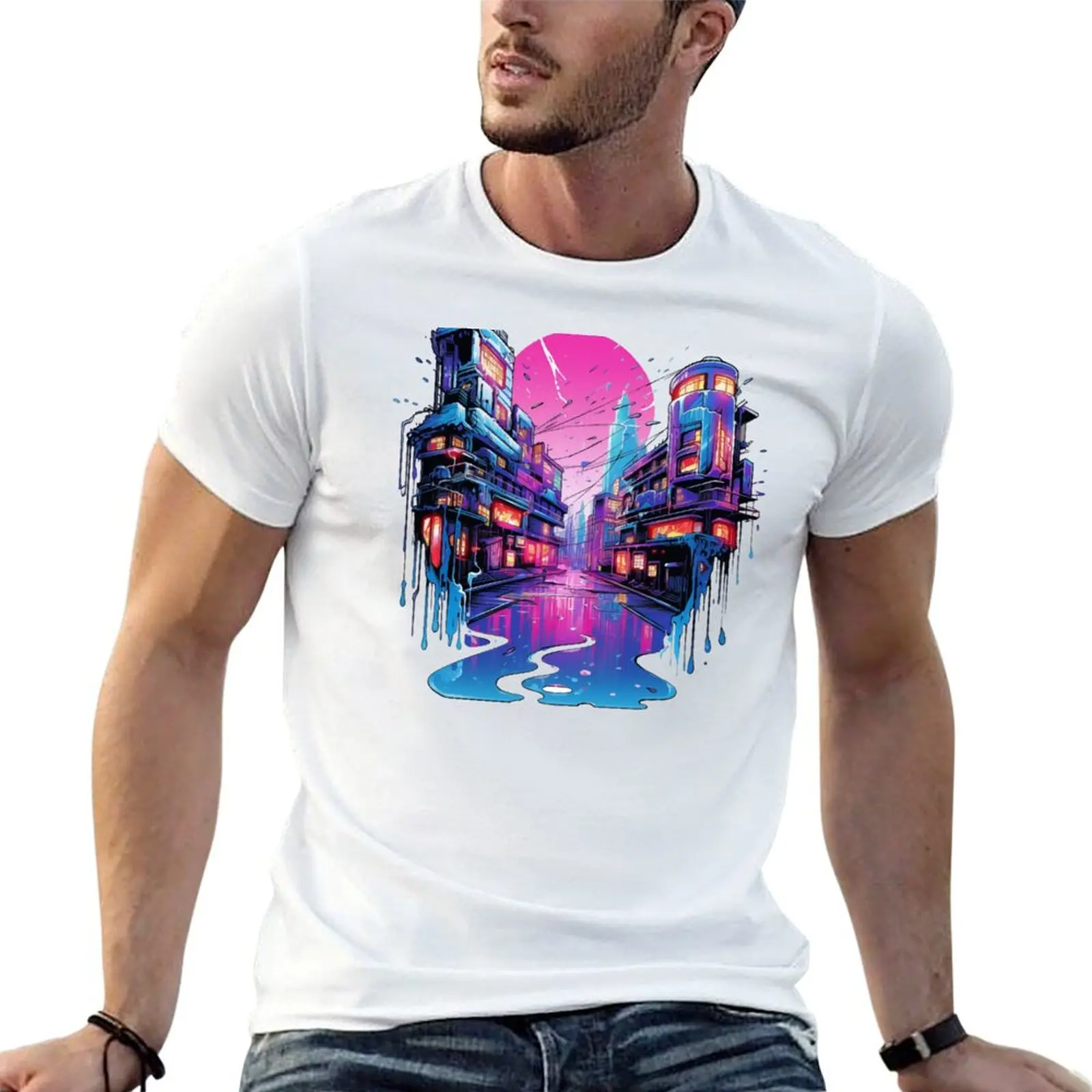 Trippy Sci-fi City T-Shirt Street Art Print Tee Shirt