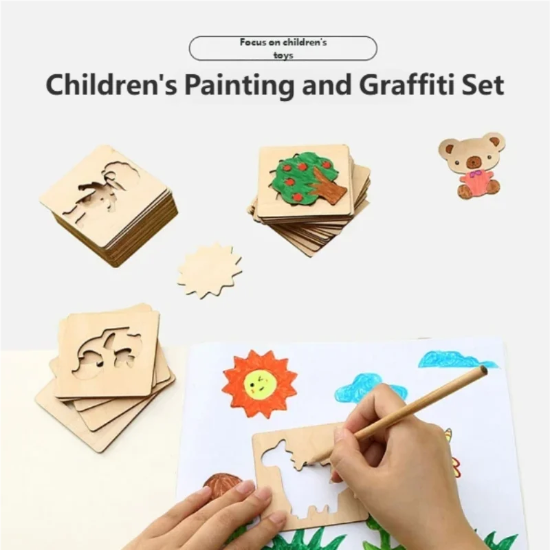 20 szt. Montessori Zabawki do Rysowania dla Dzieci, Drewniane Szablony do Malowania DIY, Kreatywne Ręcznie Robione Edukacyjne Puzzle, Prezenty dla Dzieci