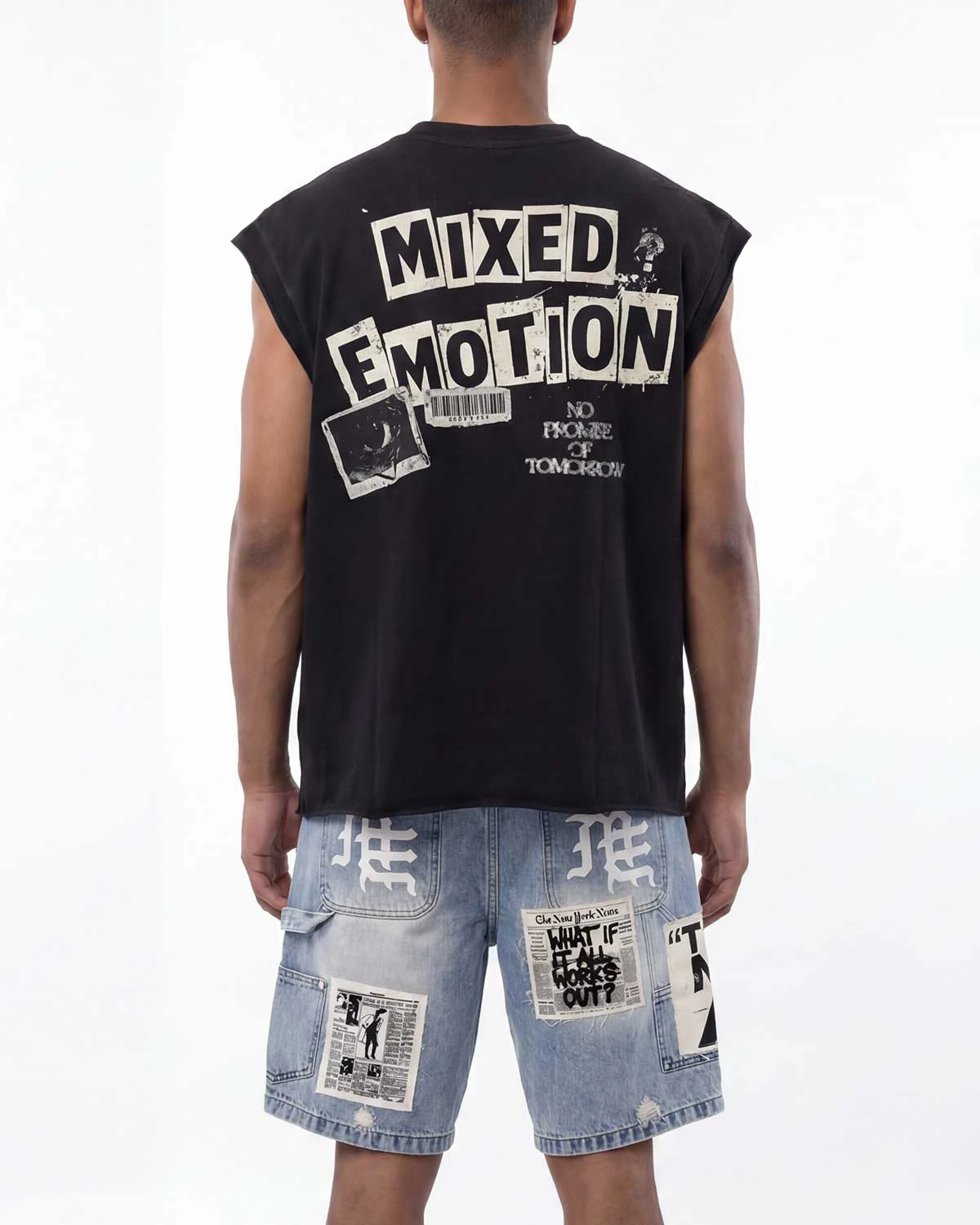 2026 Neues Mixed Emotions Schwarzes Ärmelloses T-Shirt mit Zeitungsaufdruck Unisex Kurzarm-Mode-T-Shirt für Freizeitkleidung – Detail 4
