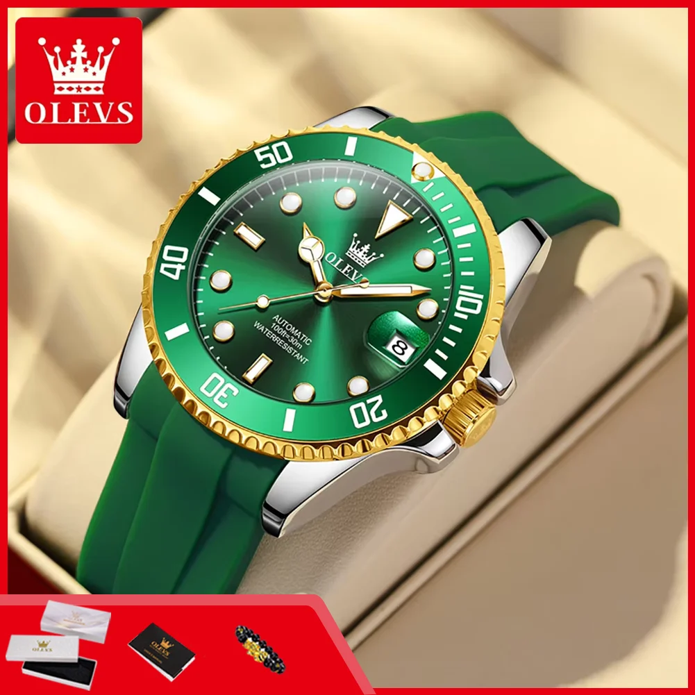 

Механические часы OLEVS 6650 для мужчин, роскошные оригинальные автоматические мужские часы высшего класса, силиконовый ремешок, водонепроницаемые, с функцией даты, мужские часы