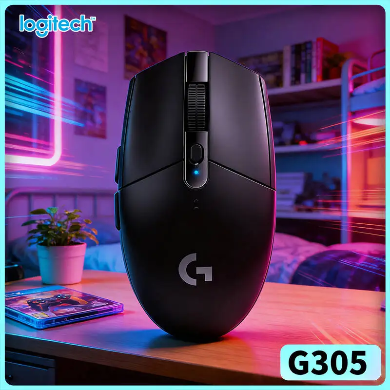 Wireless G305 Mouse for PC Mac, 12000 DPI HERO Sensor, 6 Programmable Keys, 250h Battery, Logitech PC Mac Tool Accessory