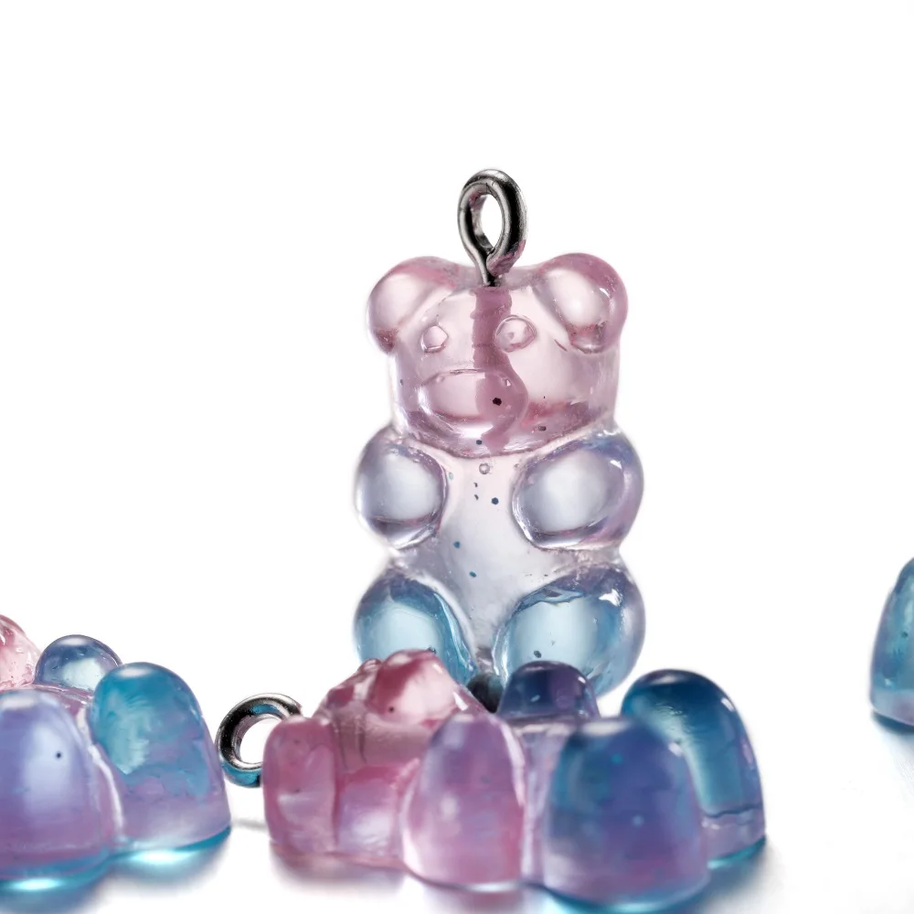 20Pcs 14 Colors Cute Animal Gummy Bear Resin Charms For Making Drop Earrings Pendants Necklaces Keychain DIY Jewelry Findings
