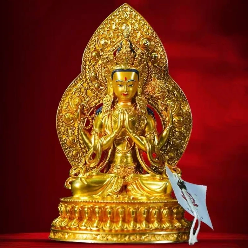 

Tibetan-Style Nepal Four-Armed Avalokiteshvara Sculpture Home Desktop Copper Buddha Tantric Altars Home Display Buddhist Item