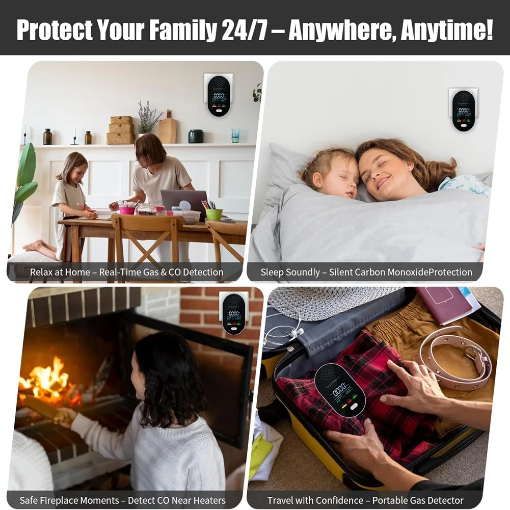 Pantalla LED Sistema de alarma de gas natural y CO2 enchufable, detector de monóxido de carbono US Plug-Y47A